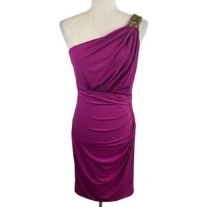 David Meister Dress Women's Size 6 Fuchsia One Shoulder Ruched Party Cocktail
